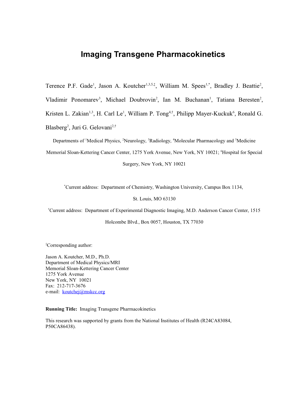 Imagingtransgene Pharmacokinetics