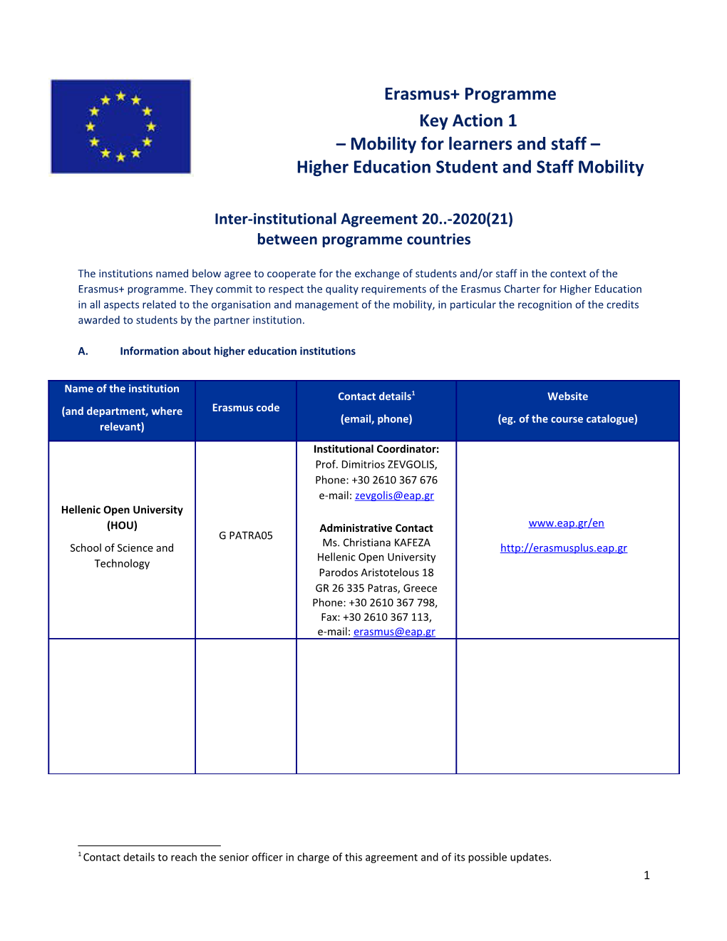 Inter-Institutional Agreement 20 -2020(21) Between Programme Countries