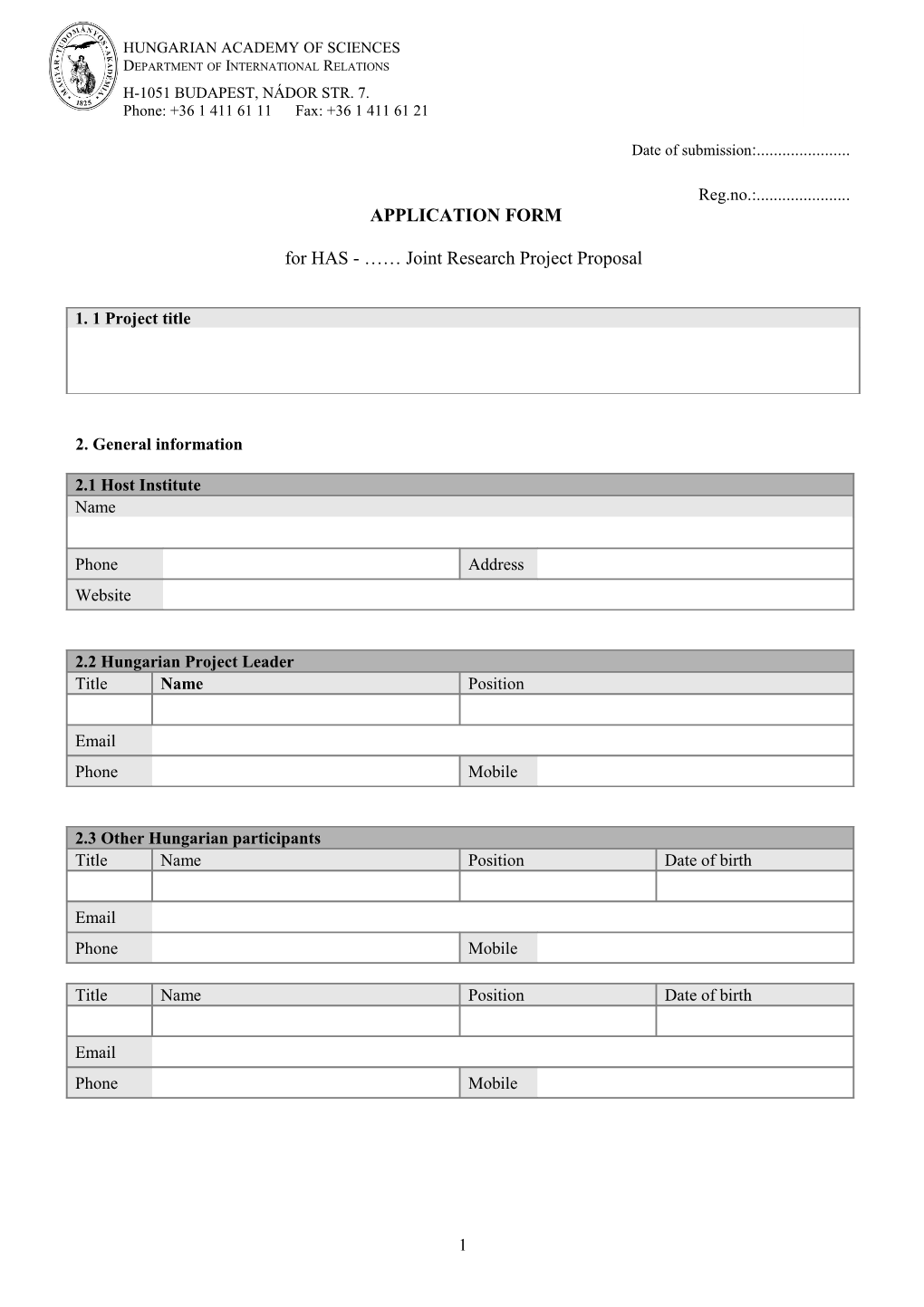 For HAS - Joint Research Project Proposal