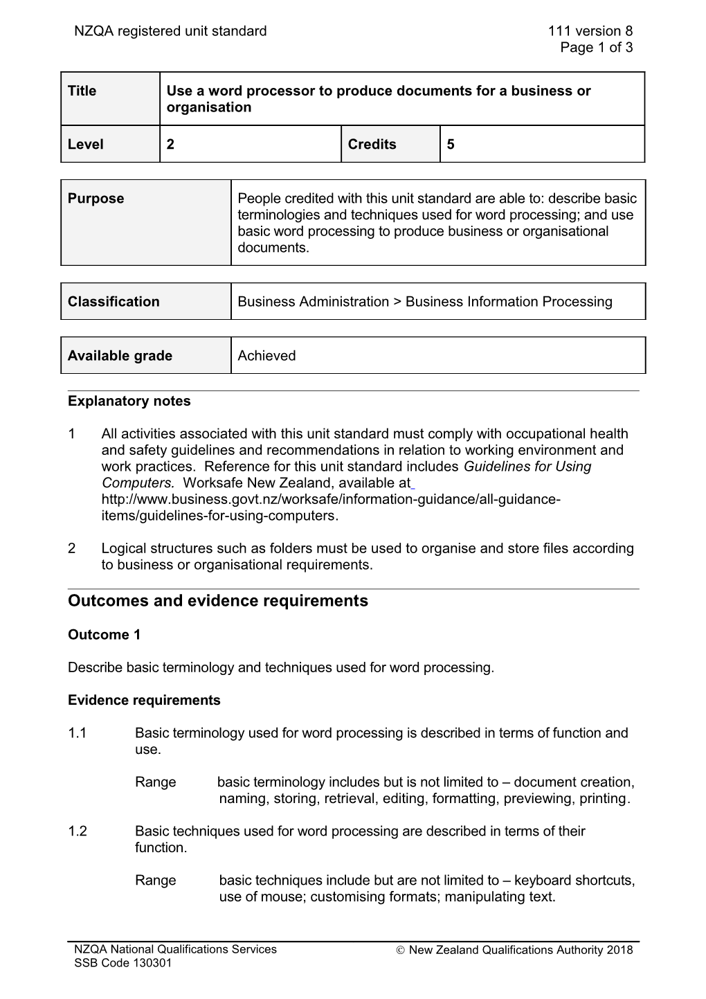 111 Use a Word Processor to Produce Documents for a Business Or Organisation