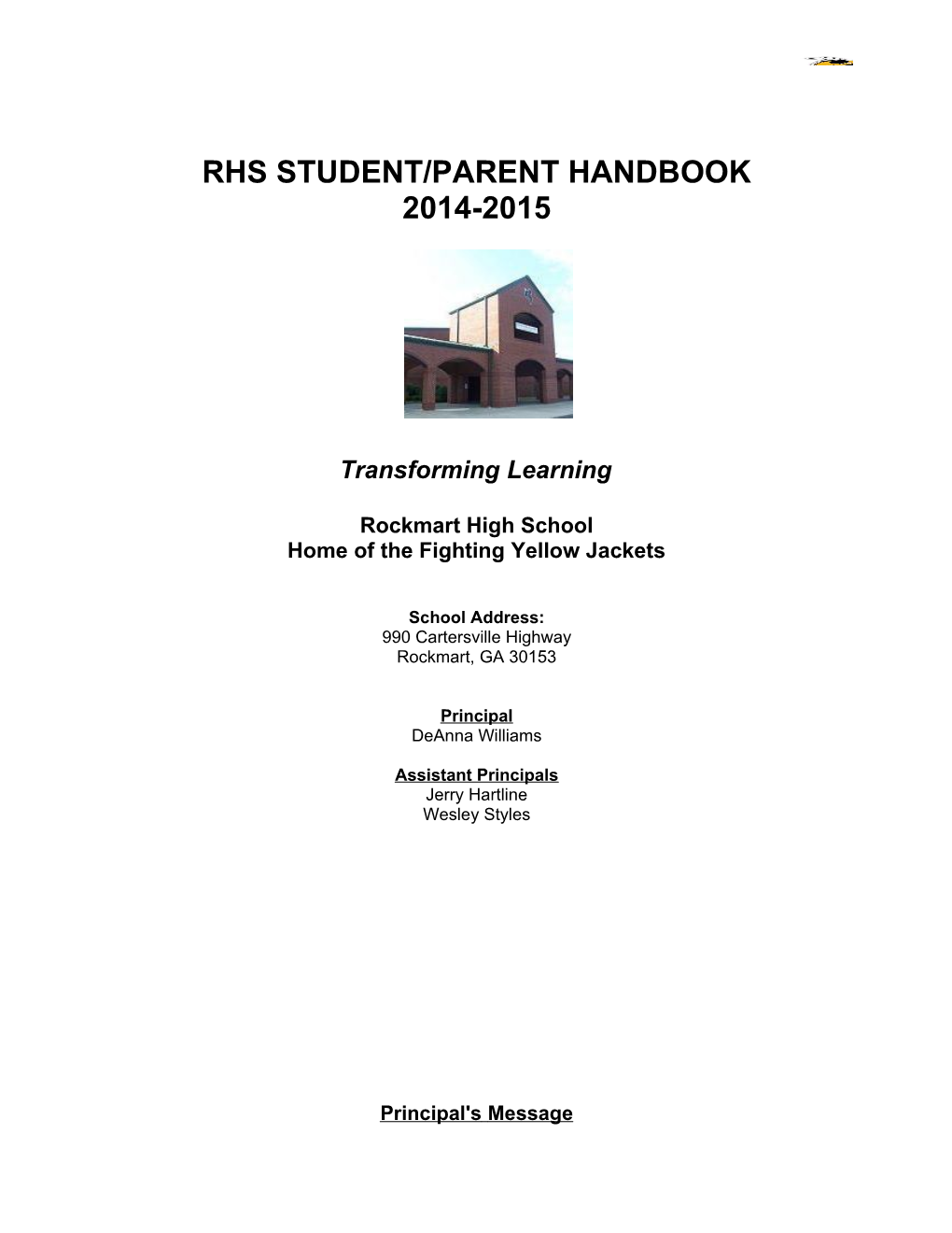 Rhs Student/Parent Handbook
