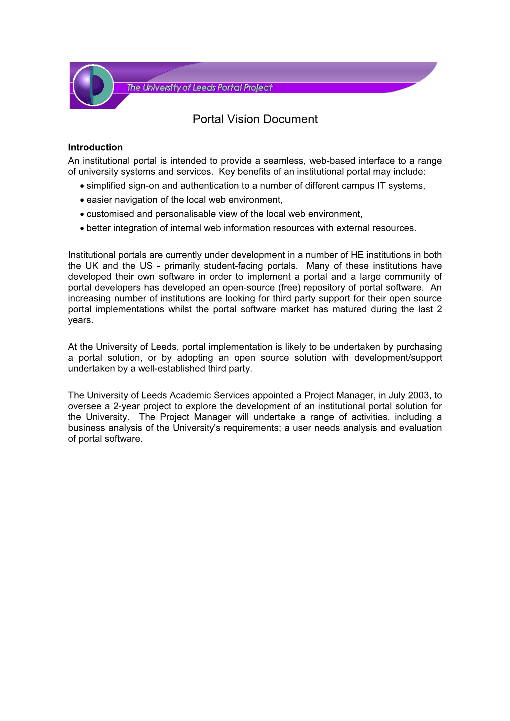 Portal Vision Document