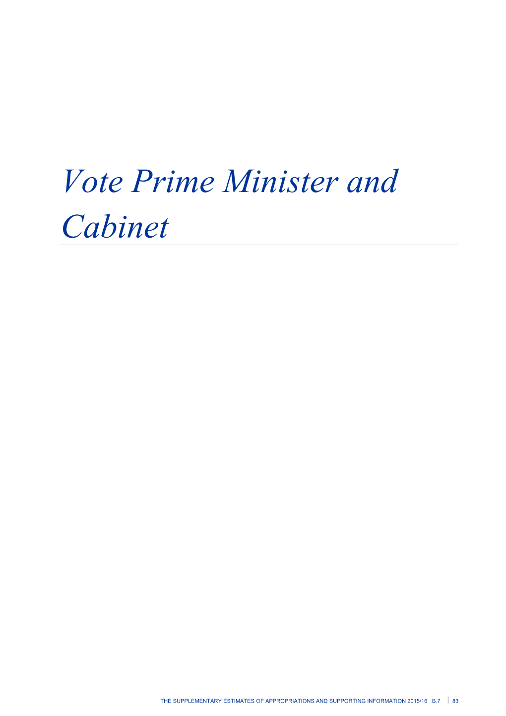 Vote Prime Minister and Cabinet - Supplementary Estimates of Appropriations 2015/16 - Budget