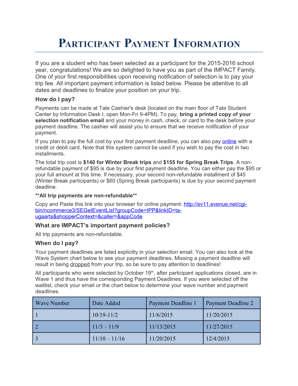 Participantpayment Information