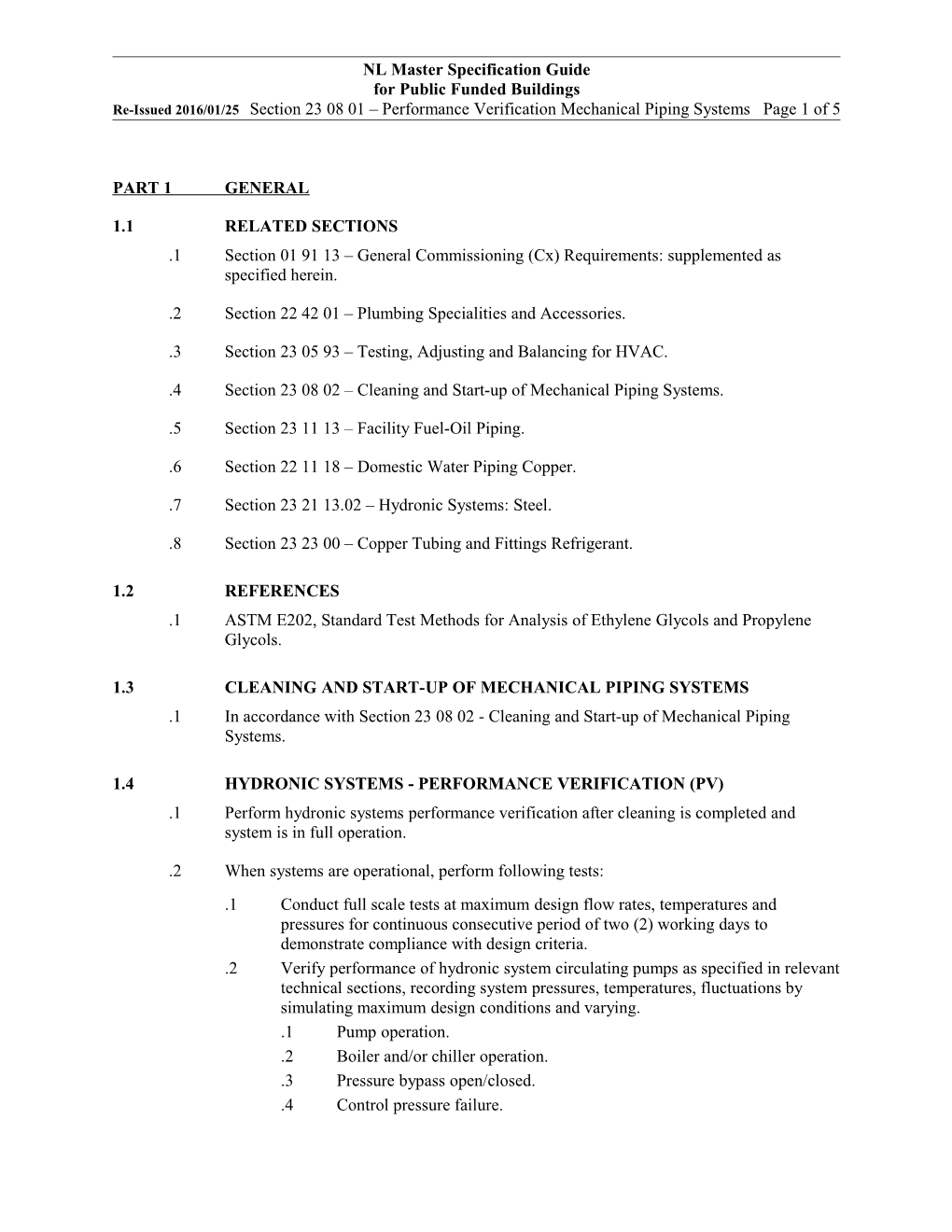 Performance Verification Mechanical Piping Systems