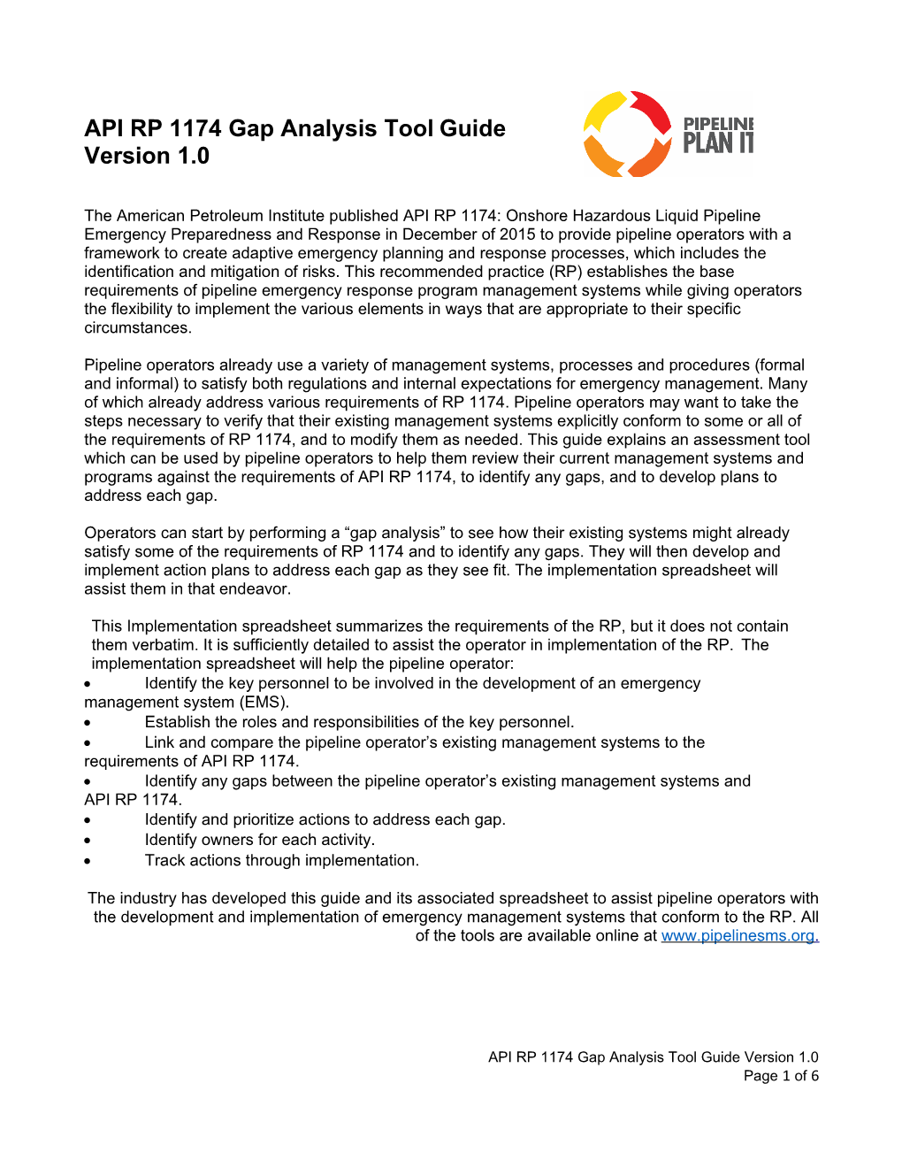 API RP 1174Gap Analysis Tool Guide