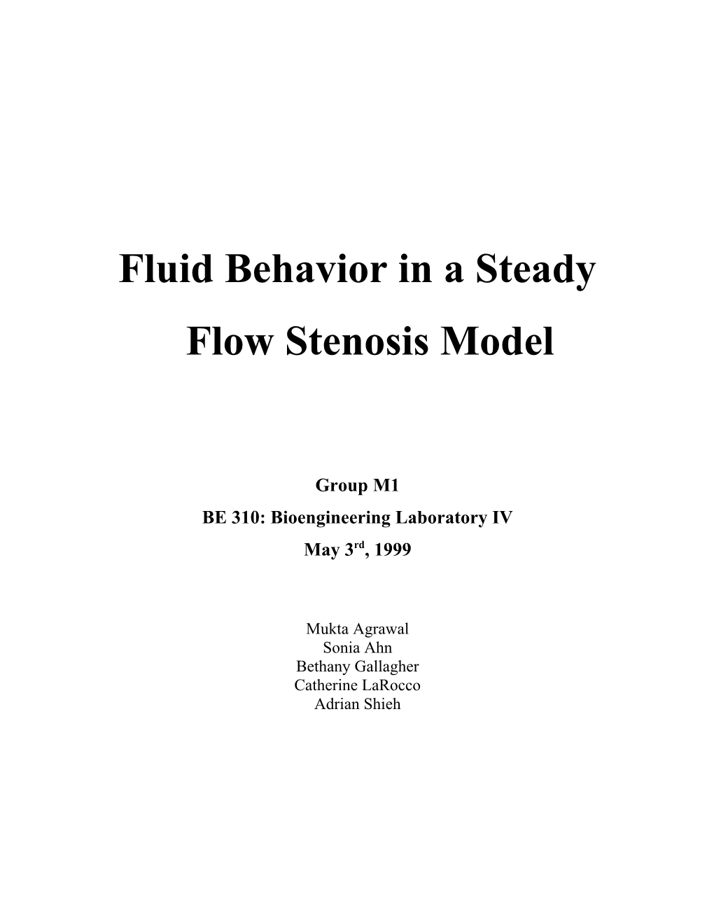 Fluid Behavior in a Steady Flow Stenosis Model