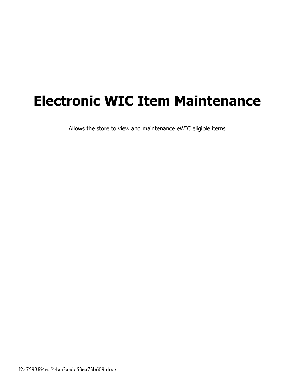 Electronic WIC Item Maintenance