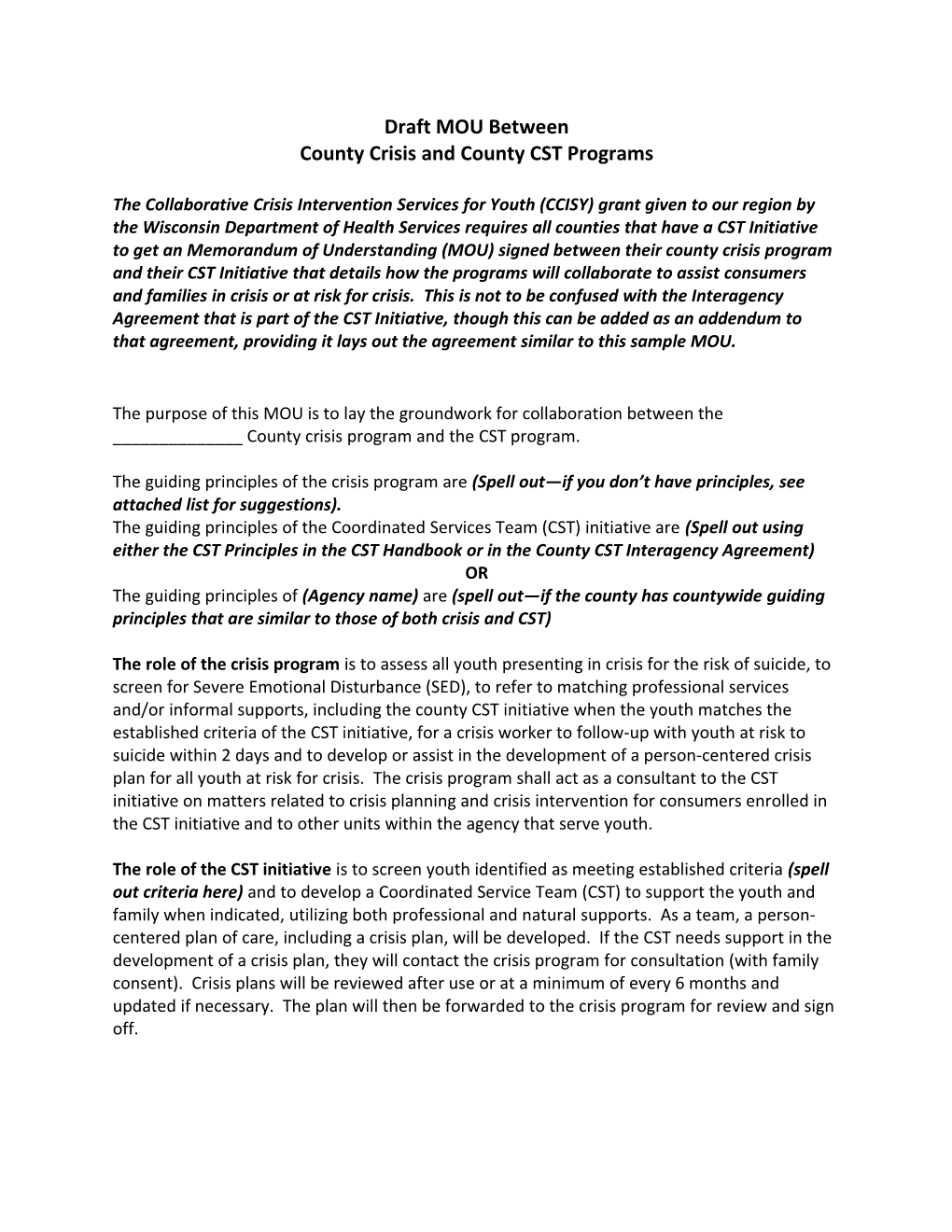 County Crisis and County CST Programs