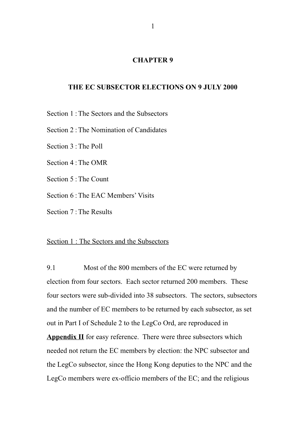 Chapter - the EC Subsector Elections on 9 July 2000