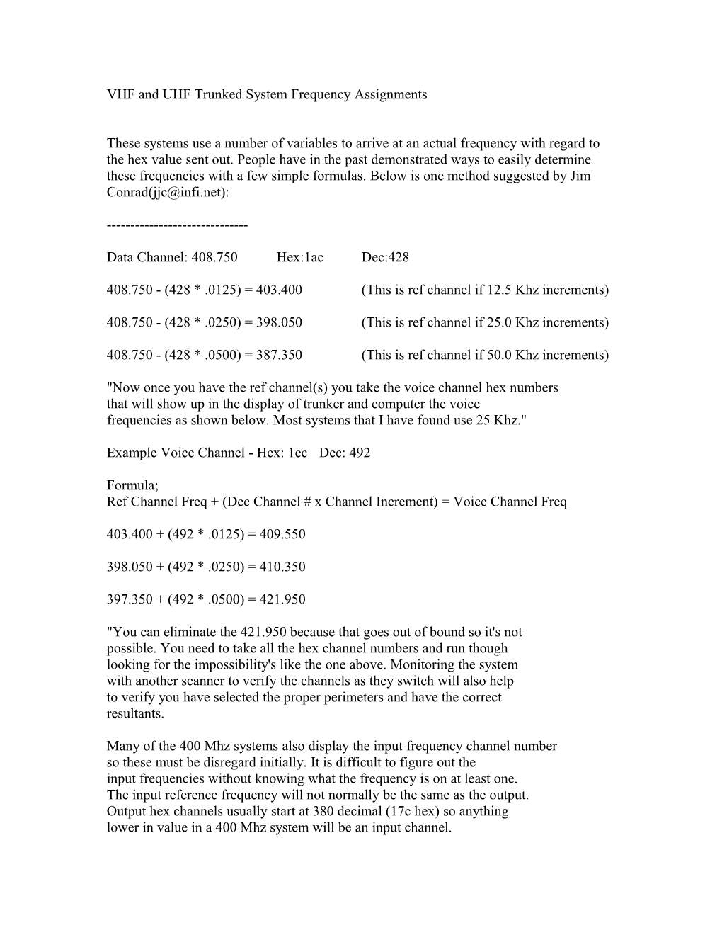 VHF and UHF Trunked System Frequency Assignments