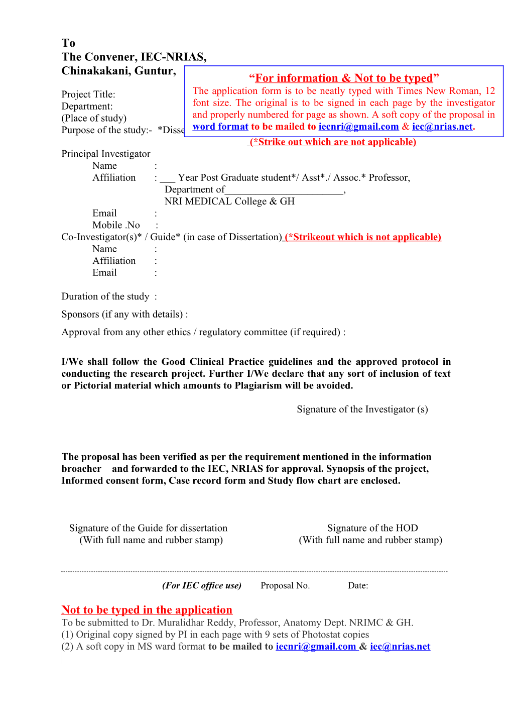 Application Format for Iec-Nrias Clearance