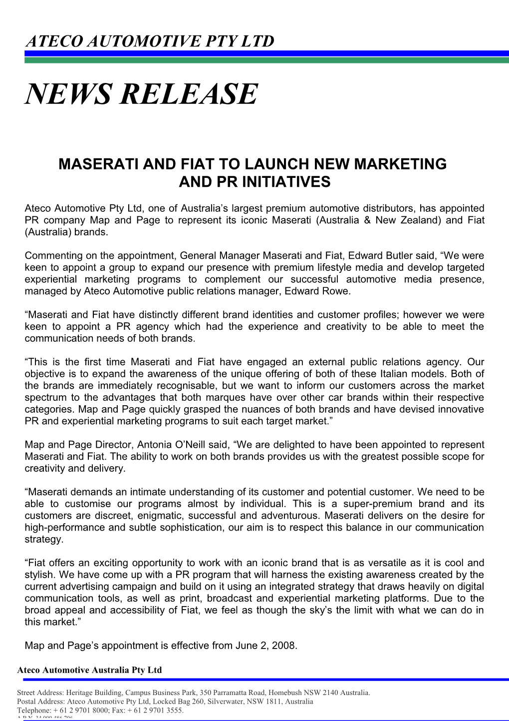 Maserati and Fiat to Launch New Marketing