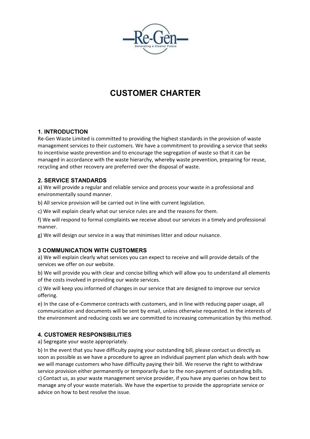 Customer Charter