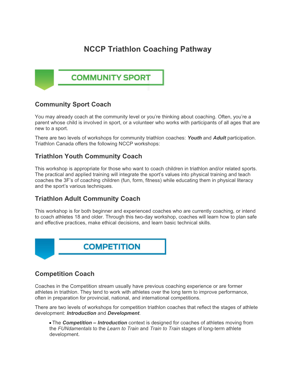 NCCP Triathlon Coaching Pathway