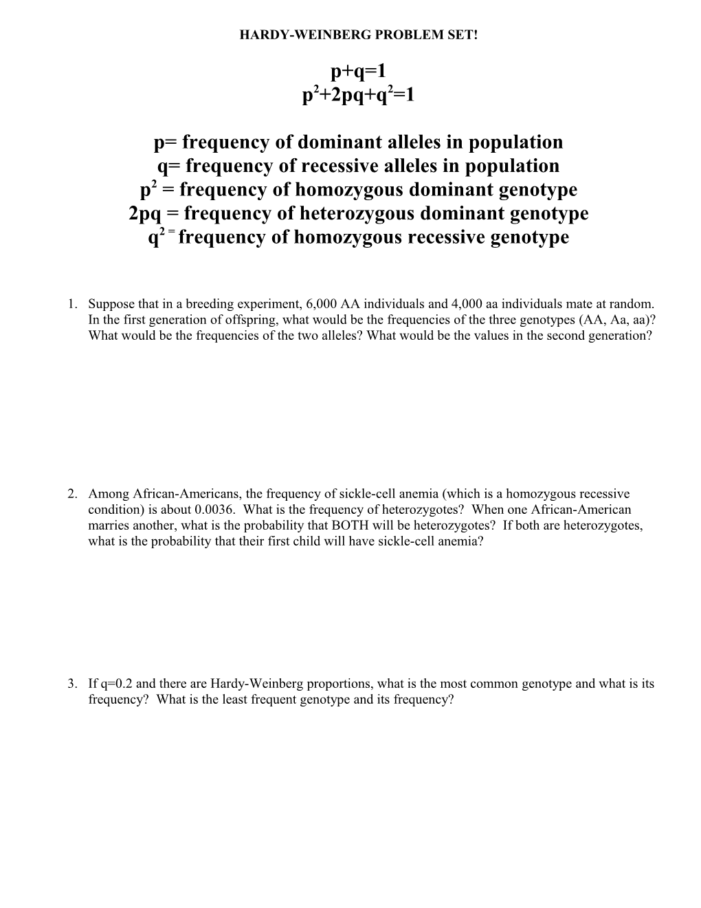 Hardy-Weinberg Problem Set Redux