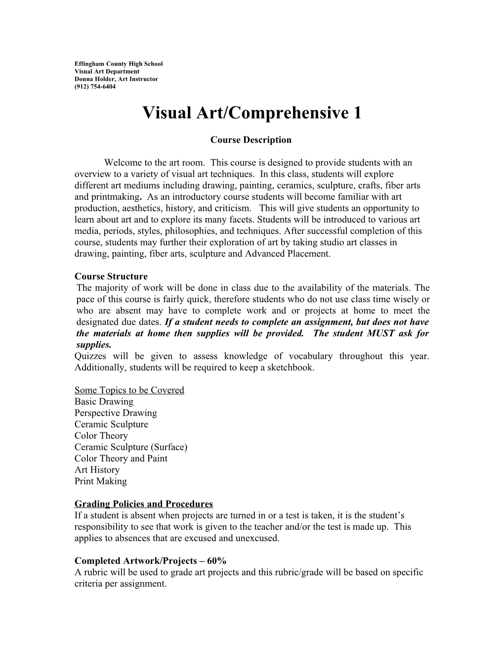 Visual Art/Comprehensive 1