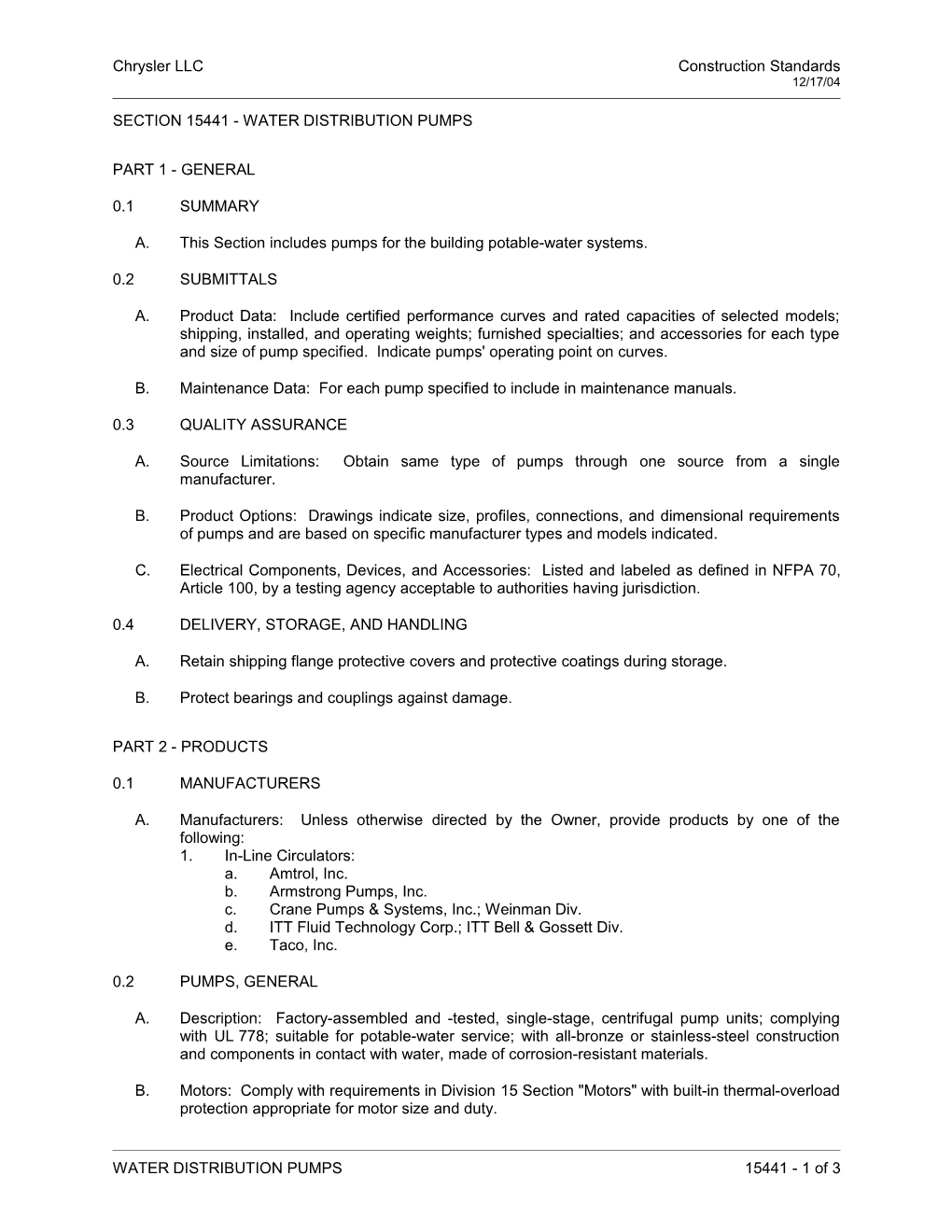 Section 15441 - Water Distribution Pumps