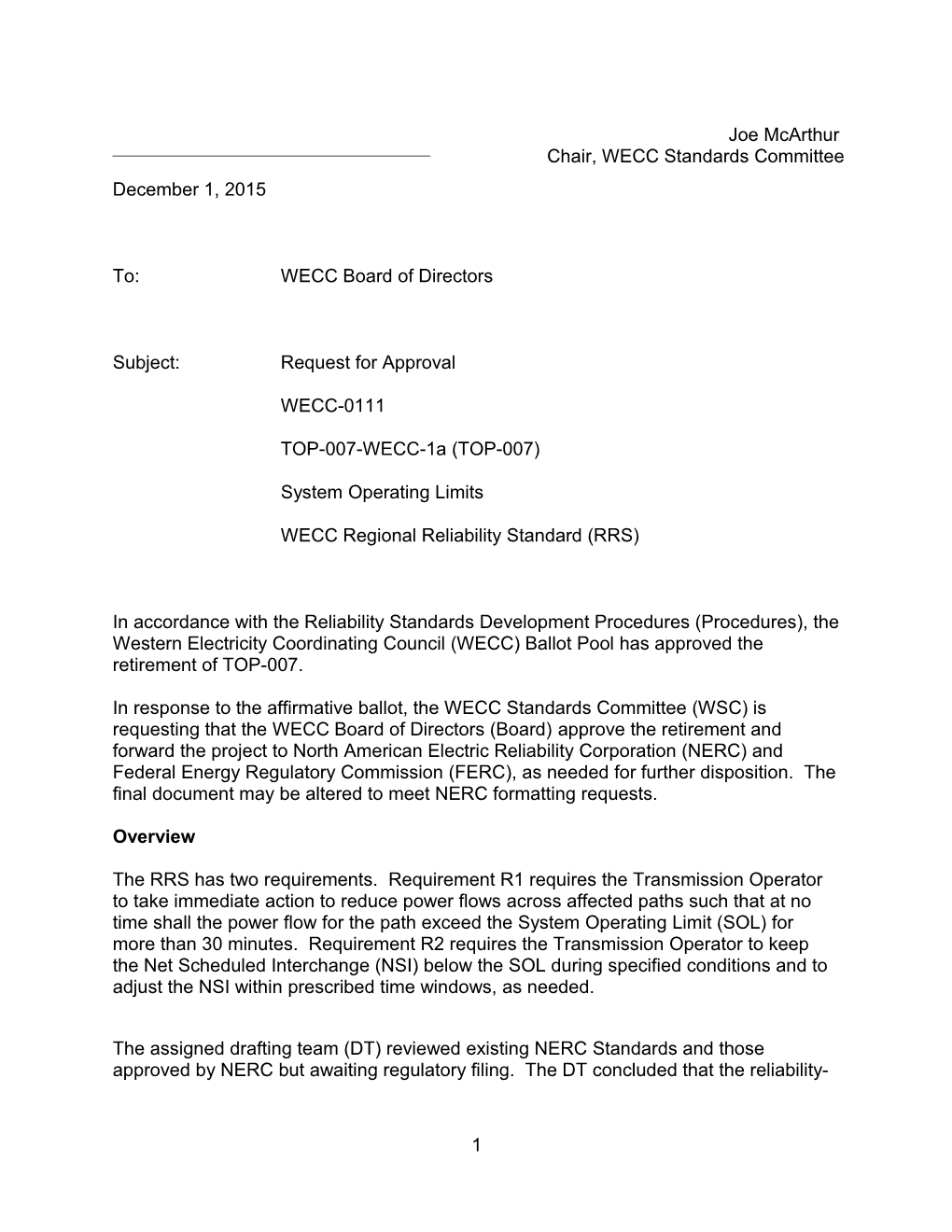 WECC-0111 Transmittal Letter - WSC to Board - 11-11-2015