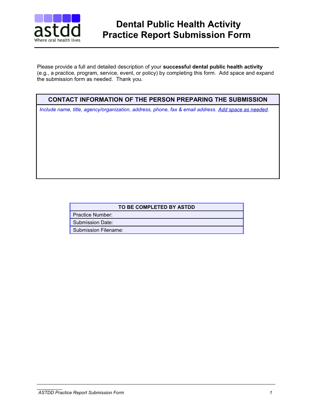 Practice Reportsubmission Form