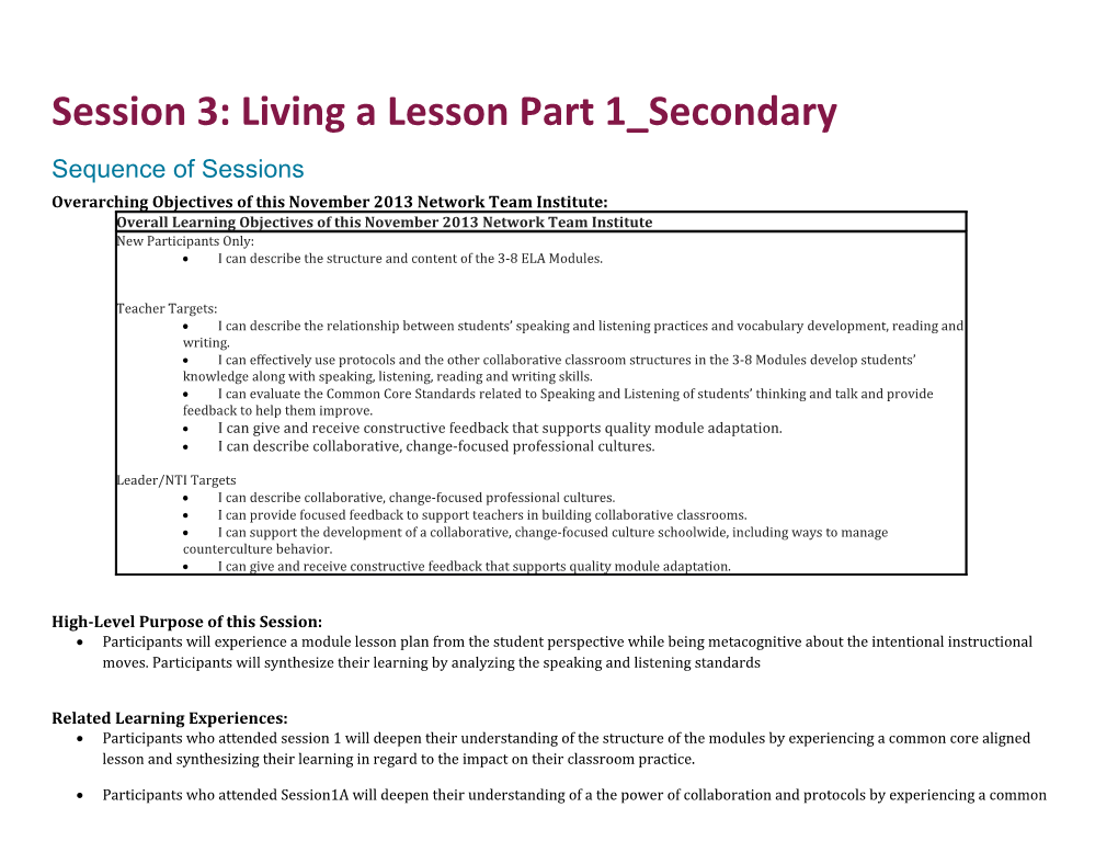 Session 3: Living a Lesson Part 1 Secondary