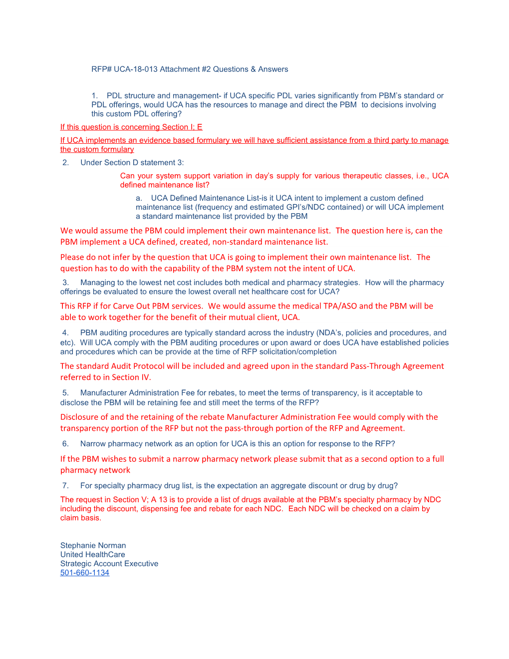 RFP# UCA-18-013 Attachment #2 Questions & Answers