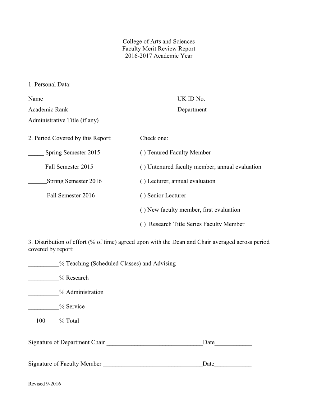 Faculty Evaluation Help Sheet Department of Chemistry