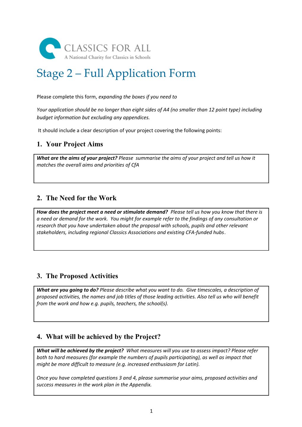 Stage 2 Full Application Form