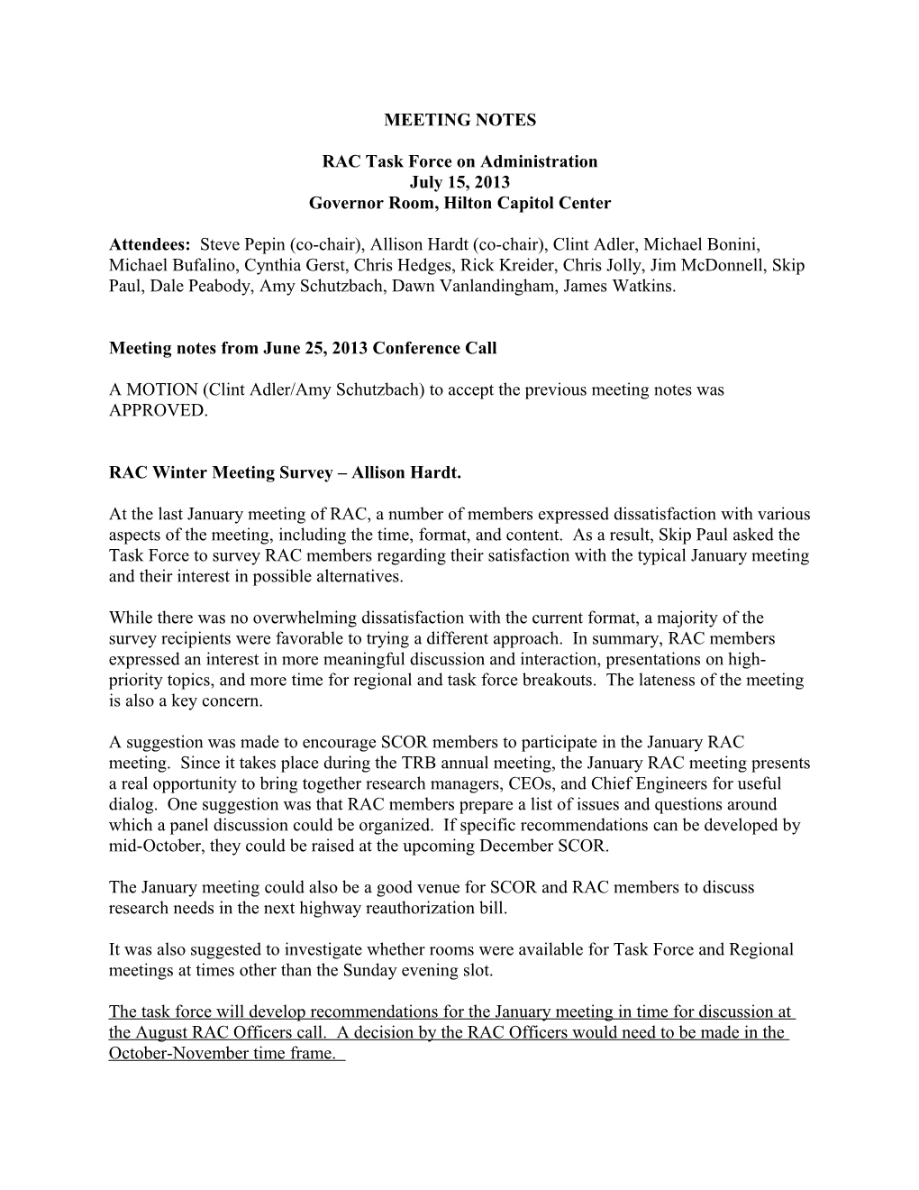 Admin TF Meeting Notes: July 15, 2013