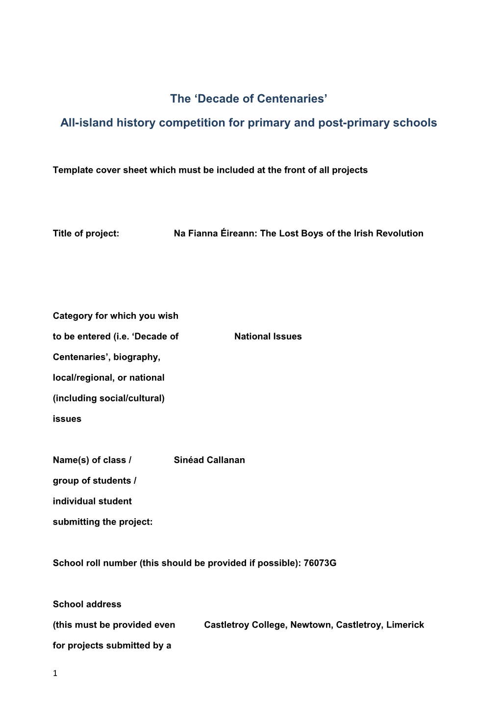 All-Island History Competition for Primary and Post-Primaryschools
