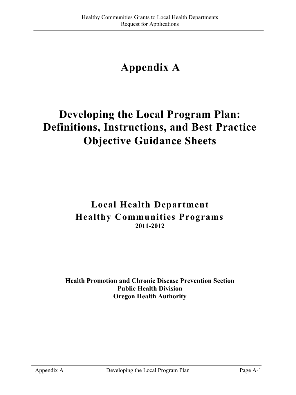 TPEP Grants to Local Health Departments Request for Applications Appendix A