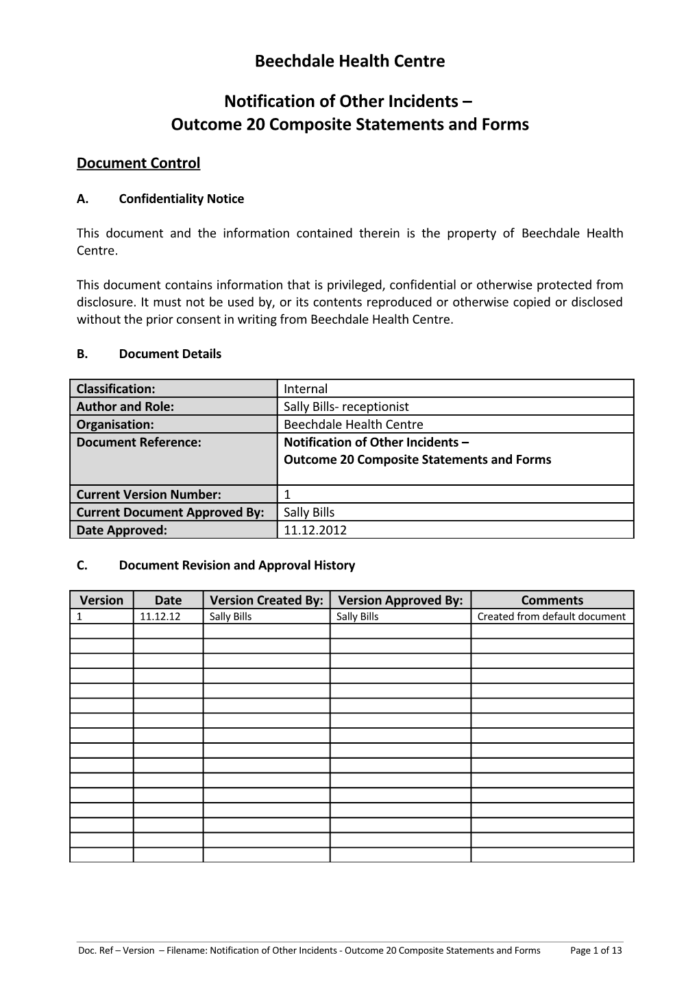 Notification of Other Incidents - Outcome 20 Composite Statements and Forms