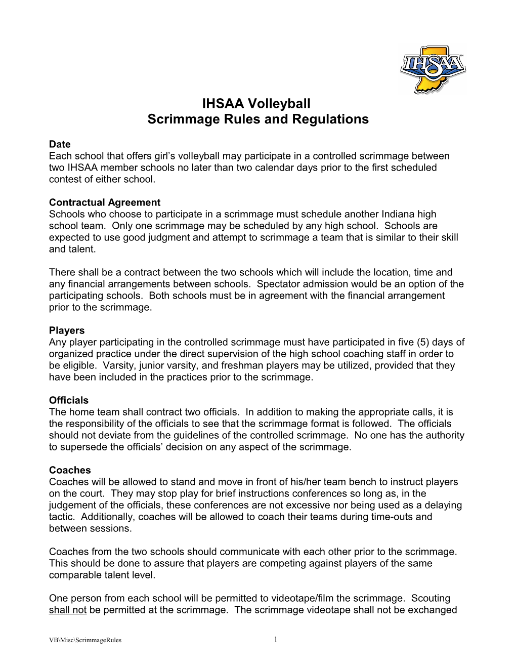 2003 Volleyball Scrimmage Rules and Regulations