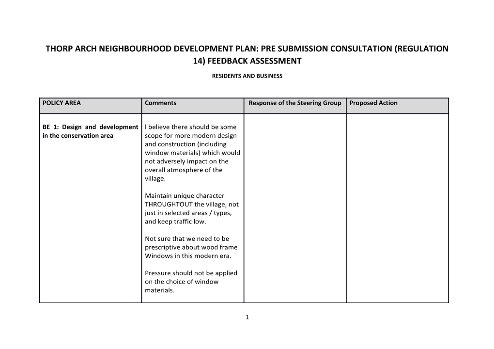 Thorp Arch Neighbourhood Development Plan: Pre Submission Consultation (Regulation 14)