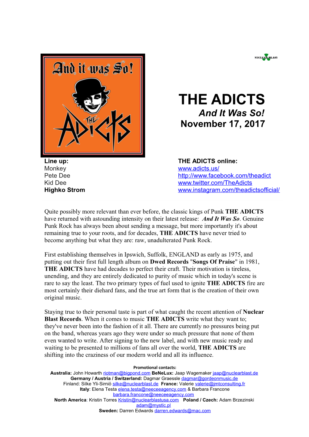 Quite Possibly More Relevant Than Ever Before, the Classic Kings of Punk the ADICTS Have
