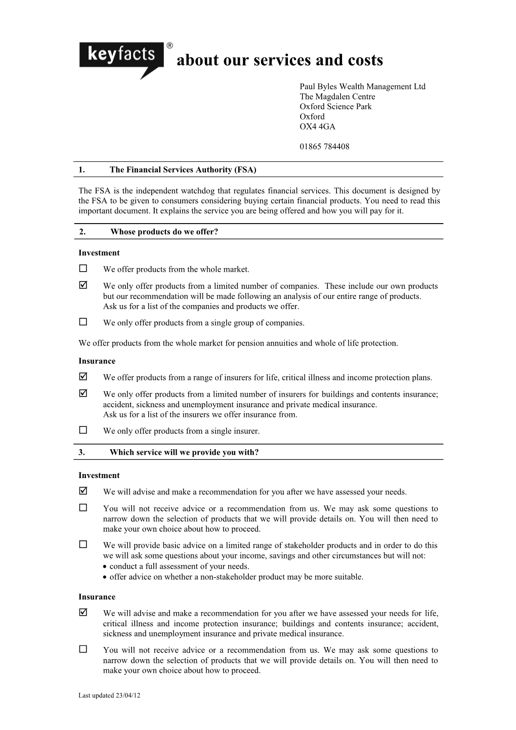 Example of a Combined Initial Disclosure Document All Products (CIDD)