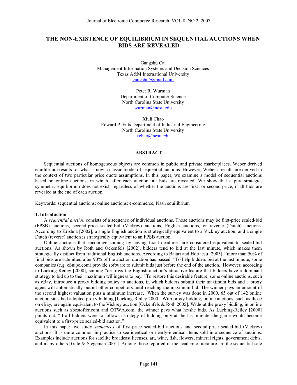 The Non-Existence of Equilibrium in Sequential Auctions When Bids Are Revealed