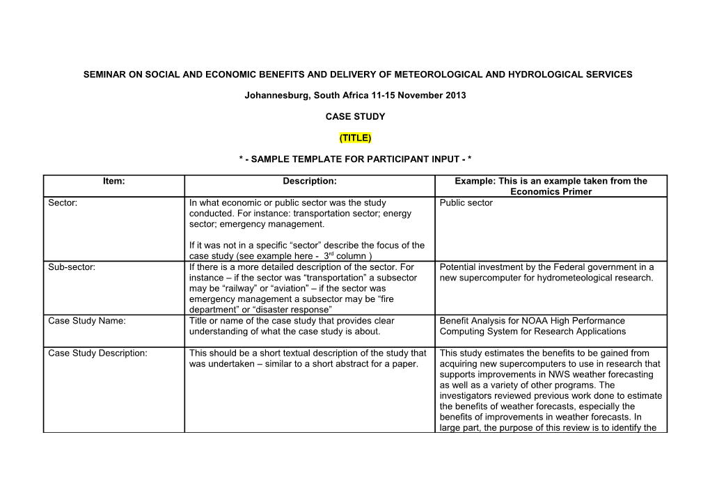 Case Study Template for Participants-International Workshop (Nanjing, China, 21-28 September