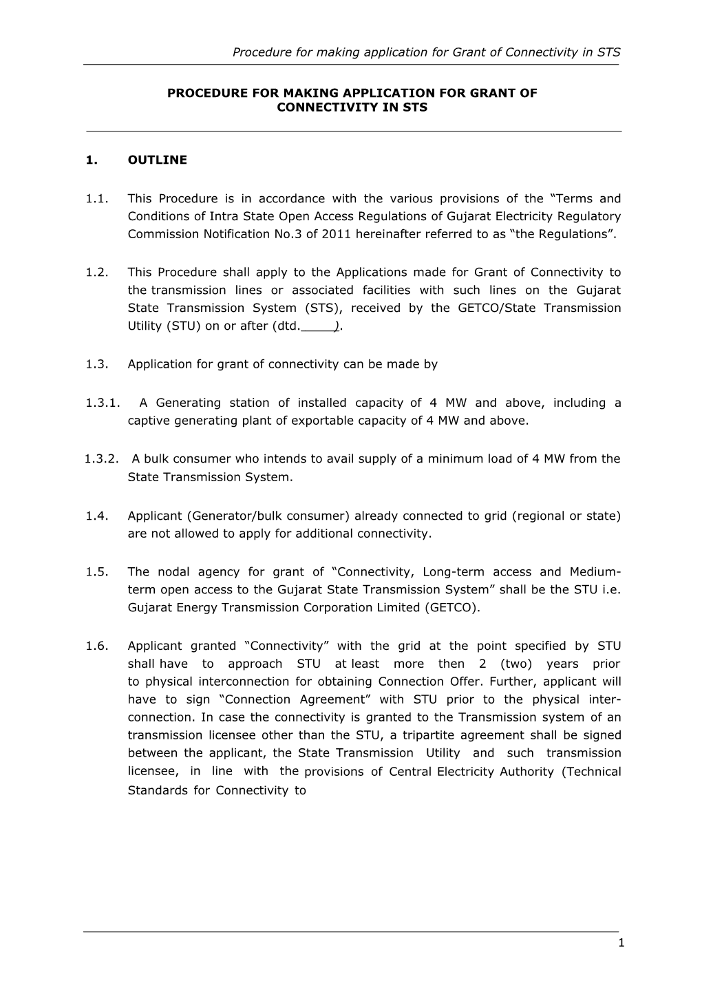 Draft Procedure for Making Application for Grant of Connectivity in ISTS