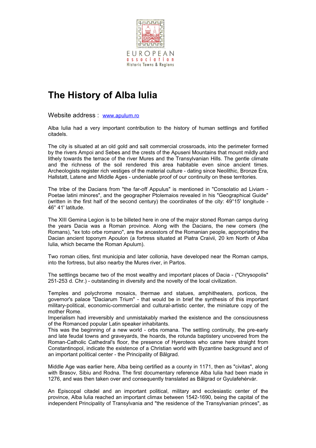 The History of Alba Iulia