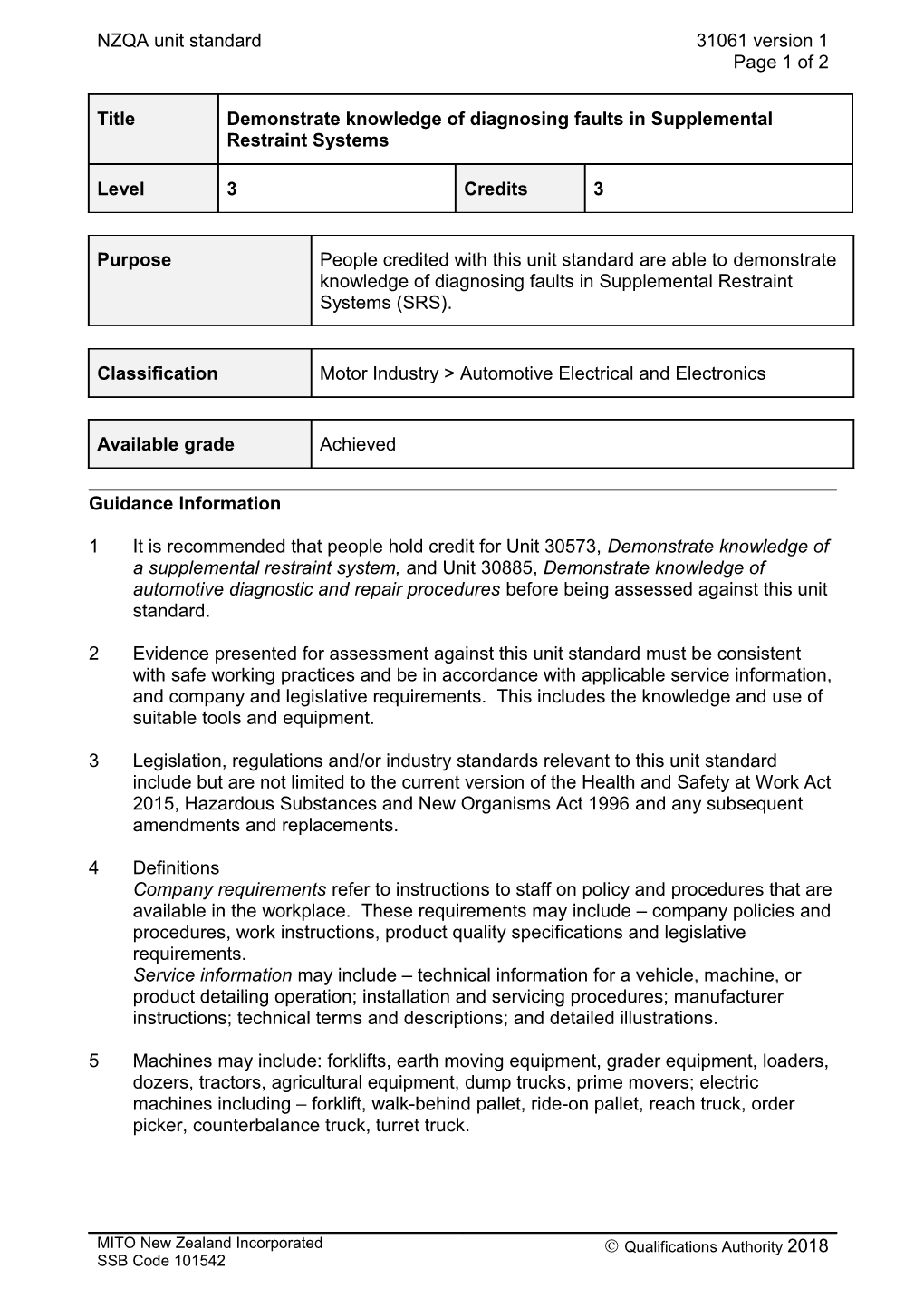 31061 Demonstrate Knowledge of Diagnosing Faults in Supplemental Restraint Systems