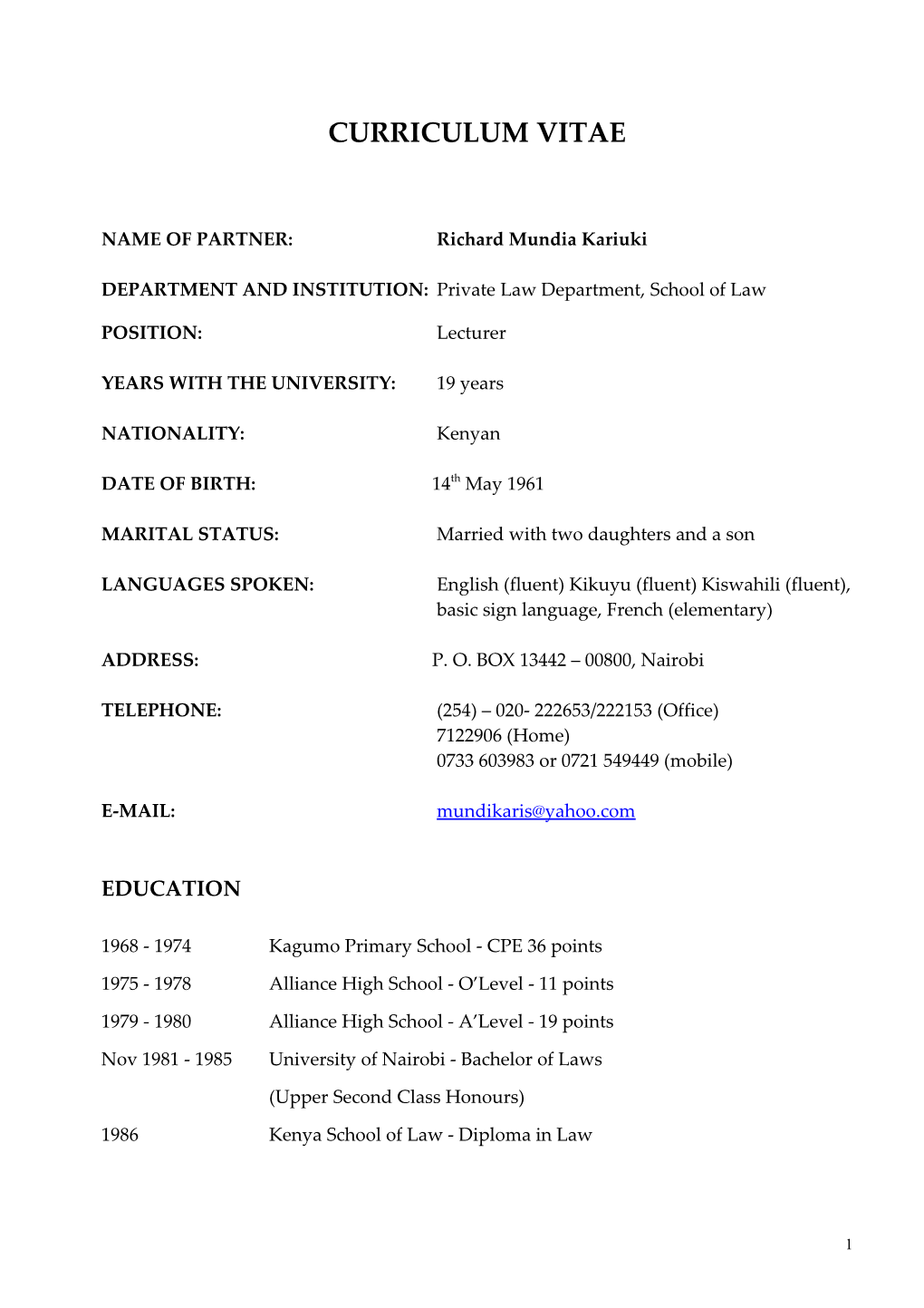 NAME of PARTNER:Richard Mundia Kariuki