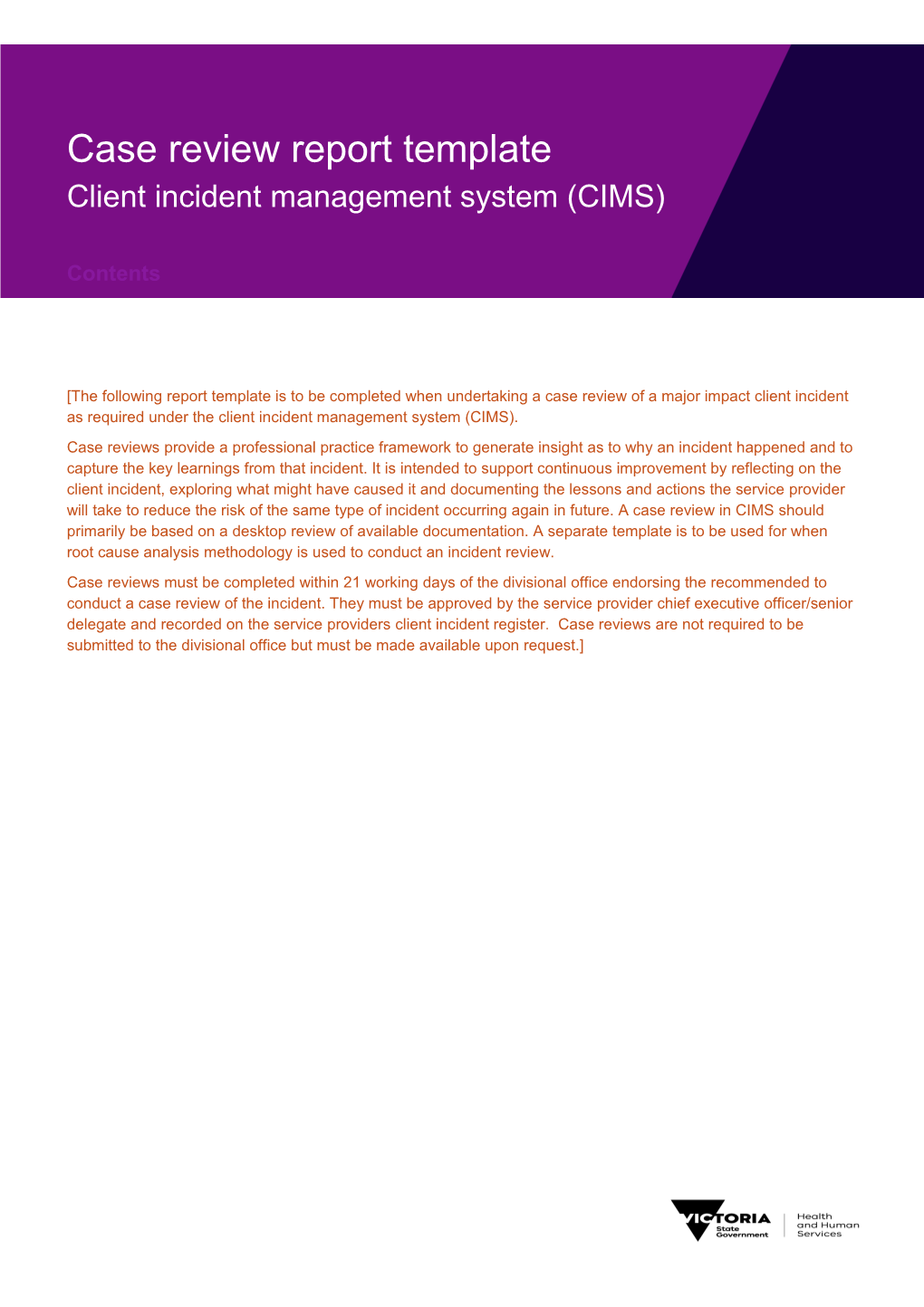 Client Incident Management System (CIMS) Case Review Report Template
