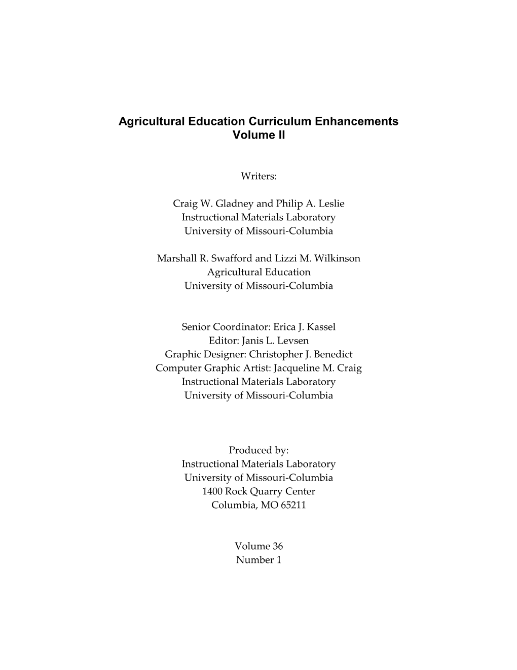 Agriculture Education Curriculum Enhancements I