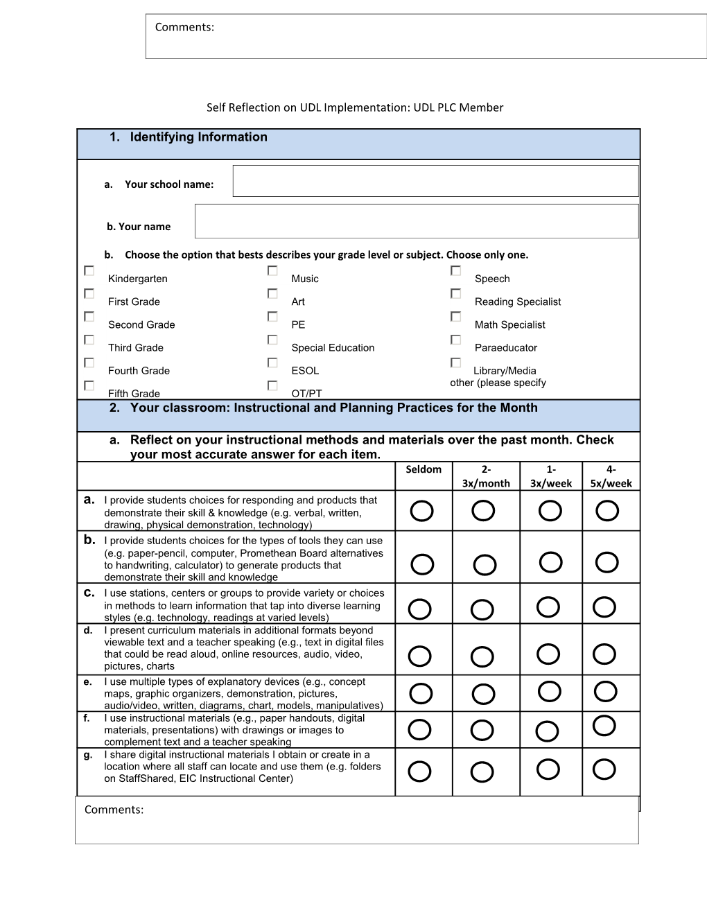 Self Reflection on UDL Implementation: UDL PLC Member