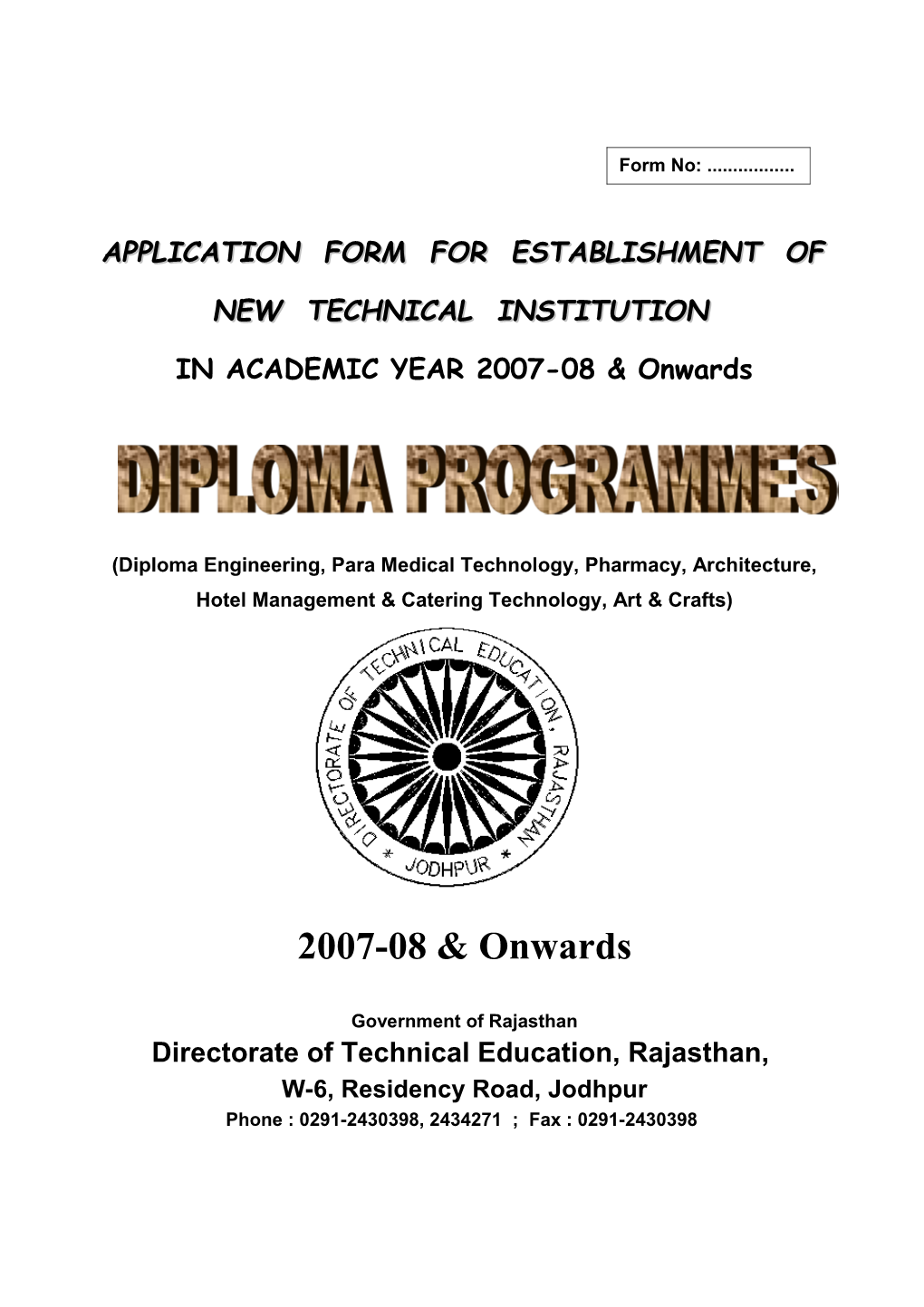 Application Form for Establishment Of