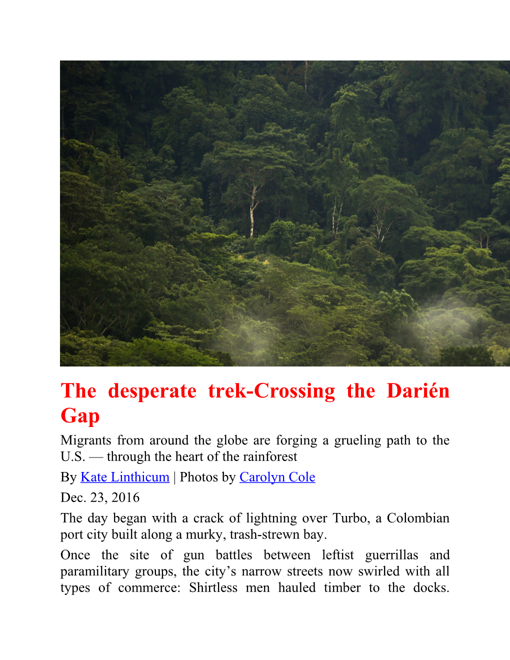 The Desperate Trek-Crossing the Darién Gap