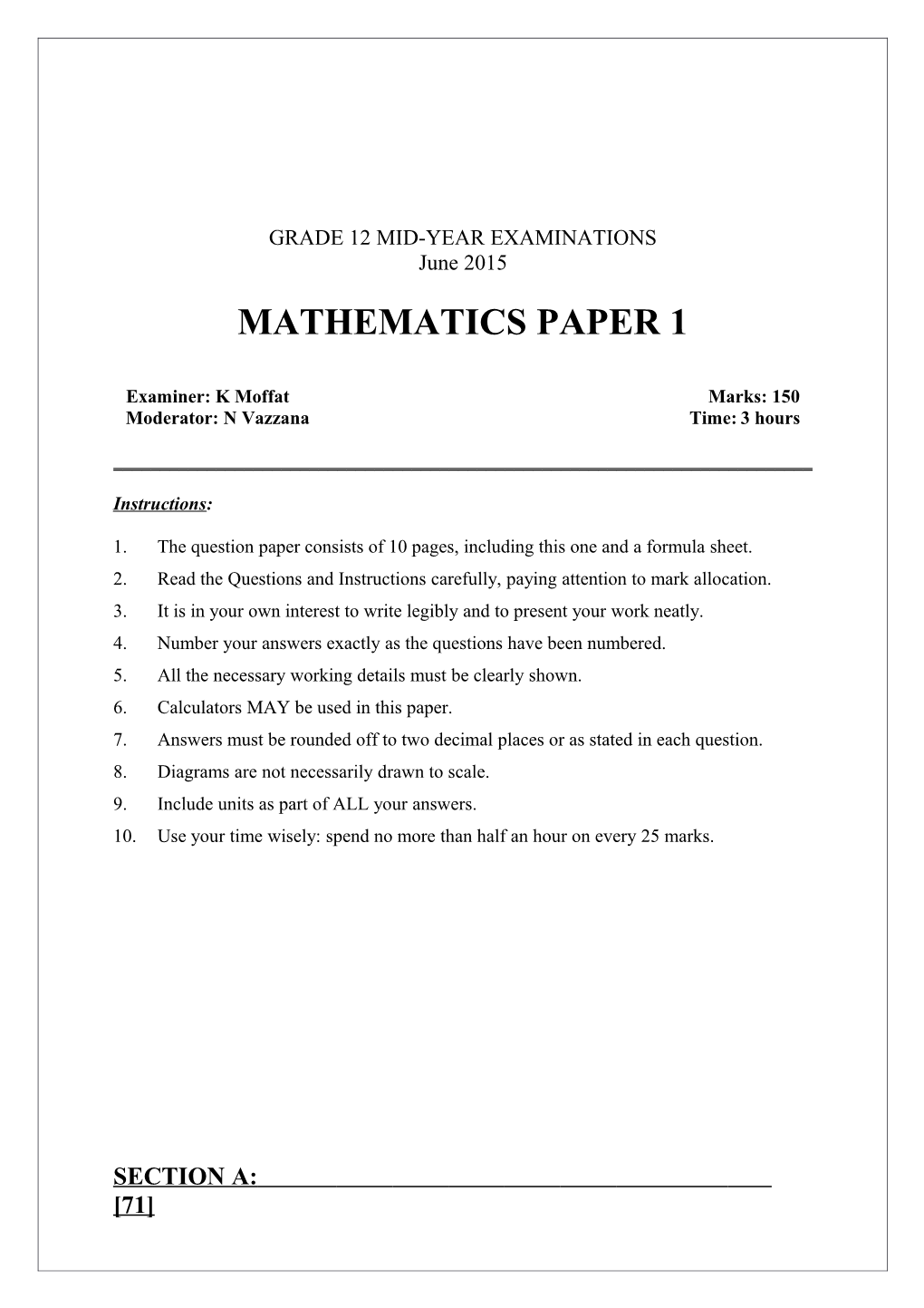 Grade 12 Mid-Year Examinations