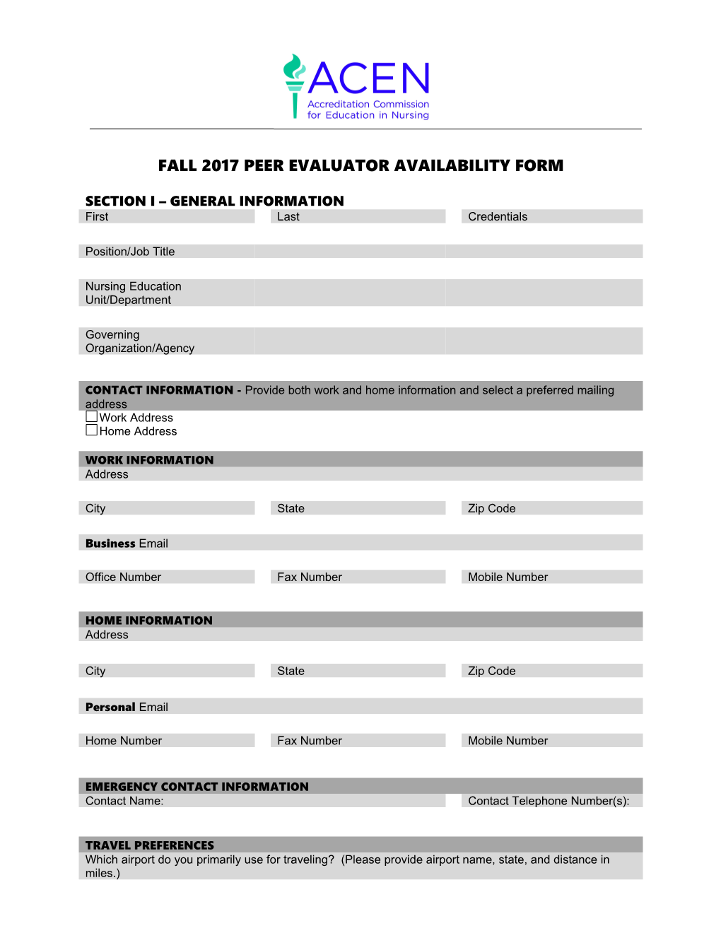 Fall 2017Peer Evaluator Availability Form