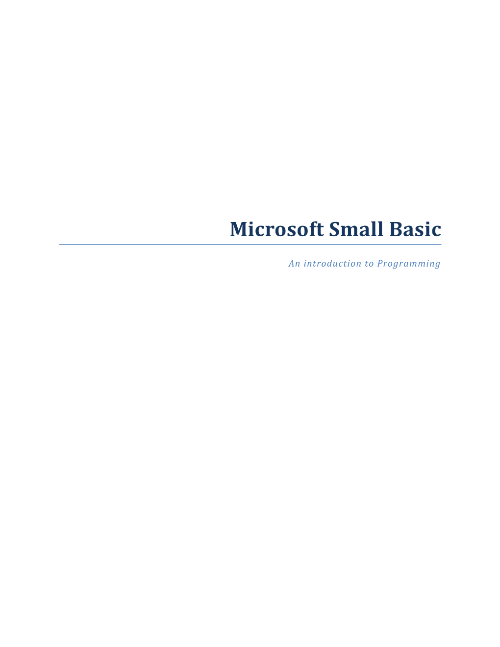 Small Basic and Programming